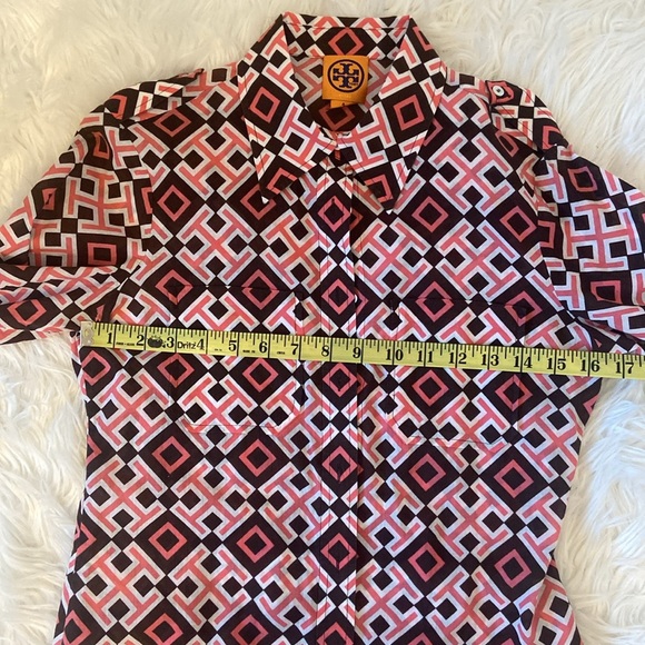 Tory Burch Womens Pink Brown Geometric Blouse Button Front Top Size 4 - Picture 6 of 7